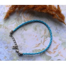 Браслет для бусин Pandora Style кожаный плетенный голубой